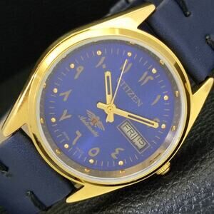 Vintage 1977 Arabic Citizen Automatic Mens Gold Watch W/daydate & Blue accents